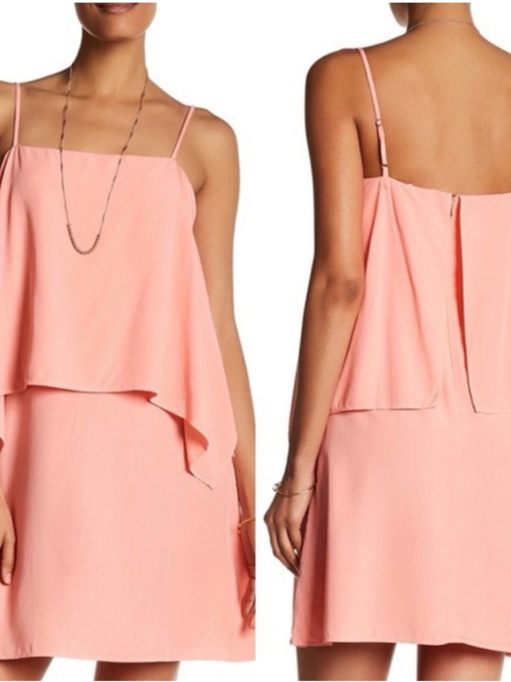 Splendid Peach Layered Spaghetti-Strap Voile Popover Dress NWT S